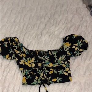 Lily Rose Floral Black And Lemons Crop Top